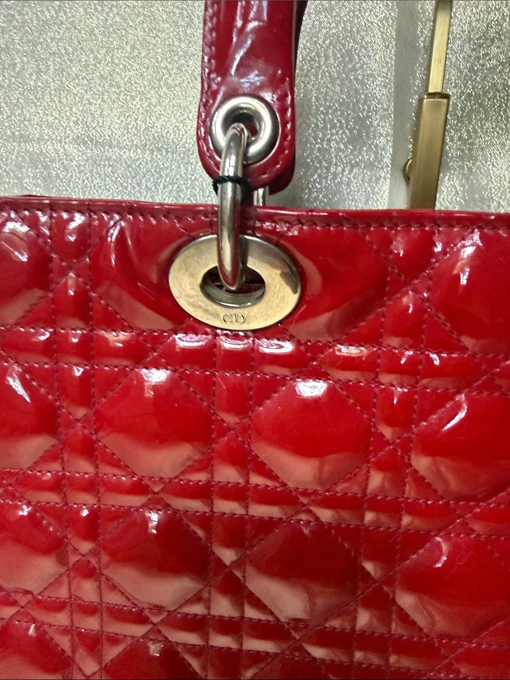 Dior Patent Quilted Tote - Red